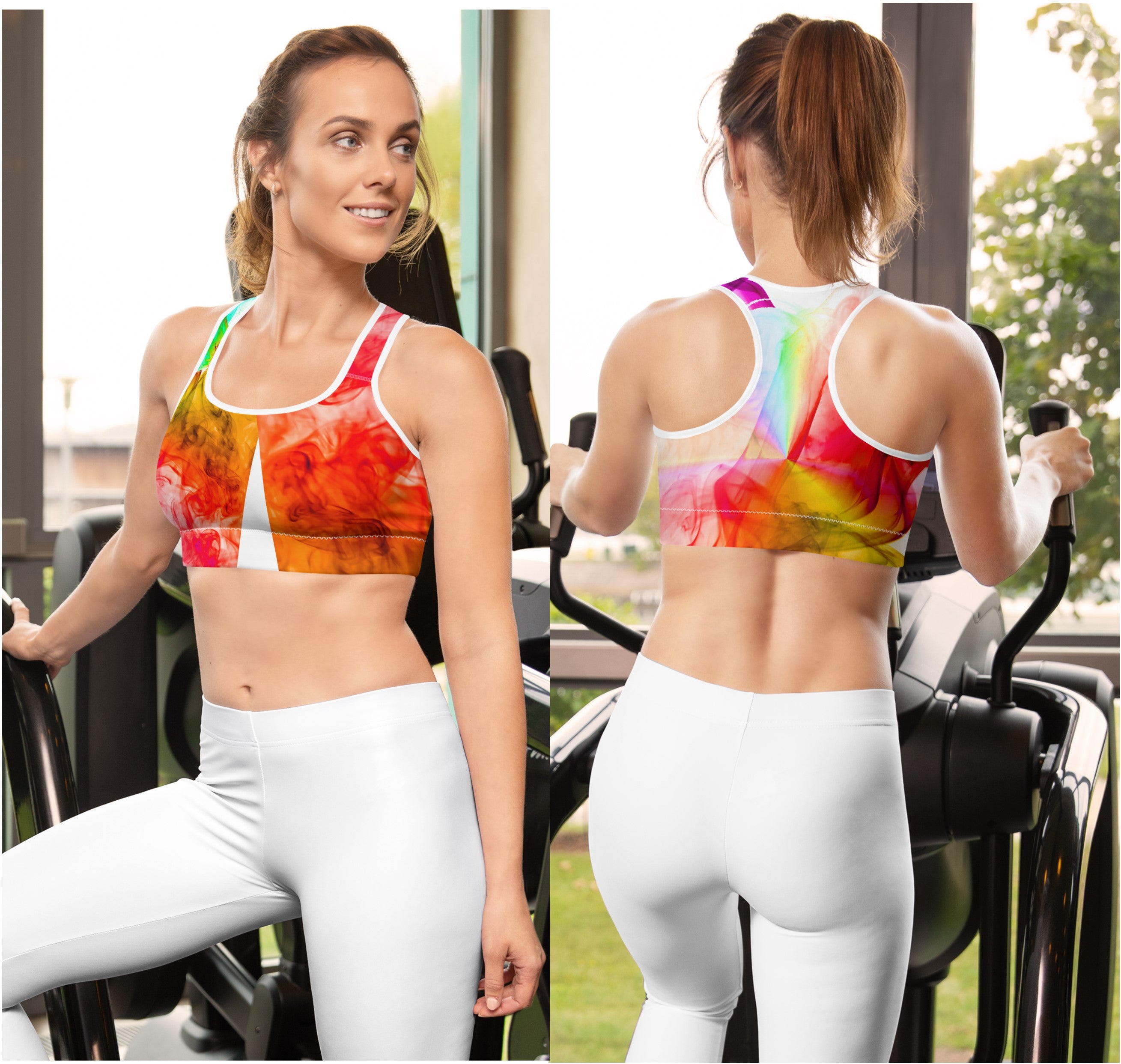 Padded Sports Bra. Activewear Bra. Yoga or Gym Top. "Colorfall" by WickedYo.
